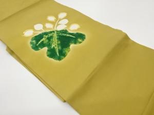 塩瀬金駒刺繍絞り抽象葉模様名古屋帯